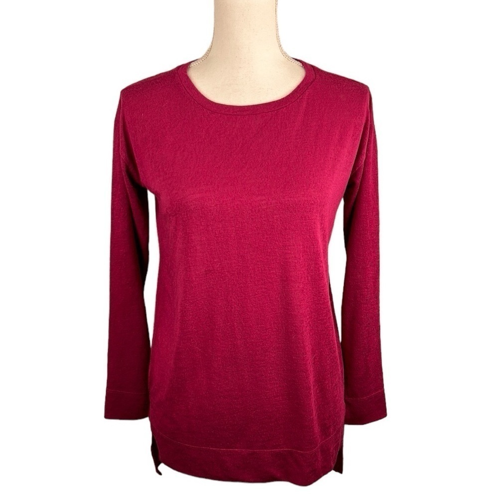 LOFT Ann Taylor Burgundy‎ Oversized Long Sleeve High Low Crewneck Top Size XXSP